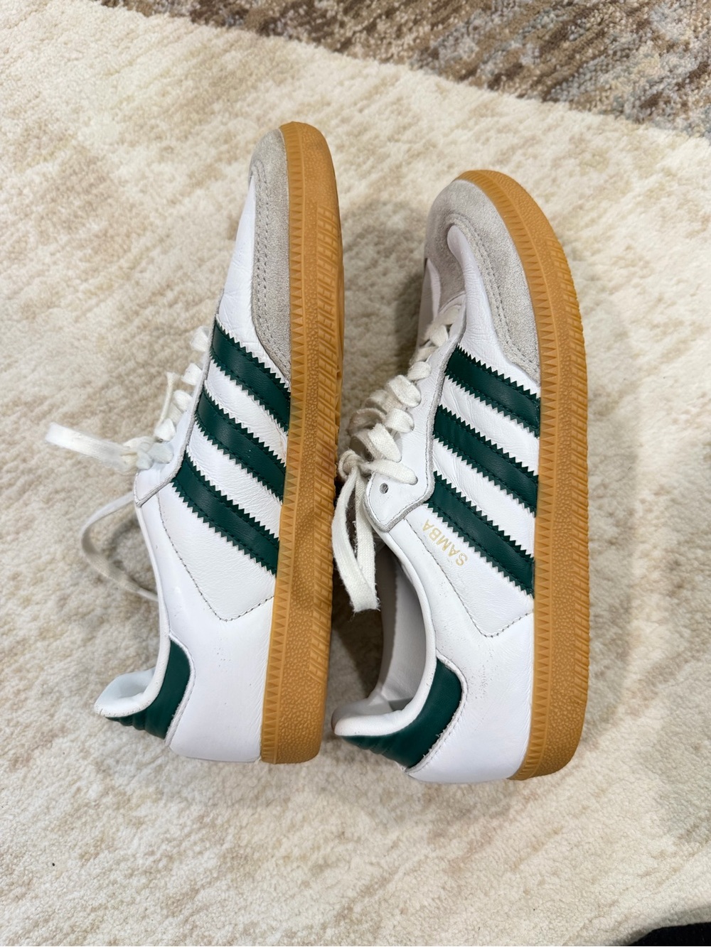 Adidas Sambas White and Dark Green Kids Sneakers with Gum Sole